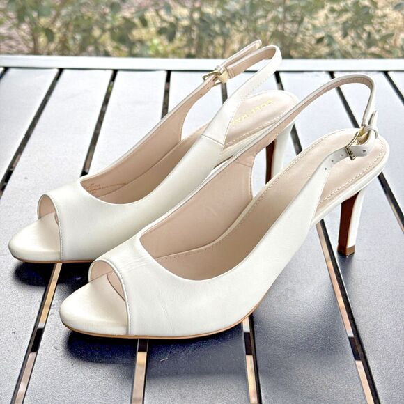 NWOB Cole Haan Maya White Ivory Leather Slingback Pumps 3” Heel Women’s Size 8B - Picture 1 of 9